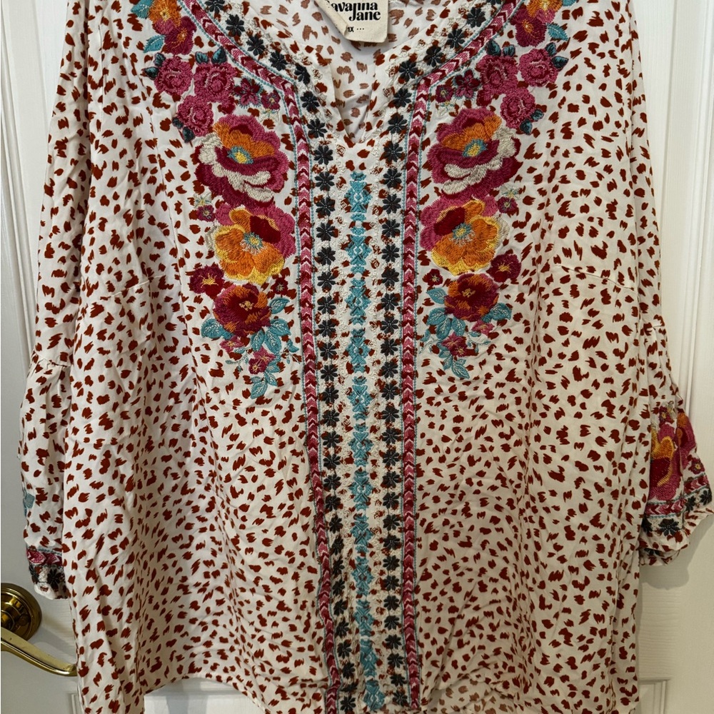 Savanna Jane Floral Embroidered Blouse - Red, Orange, Blue